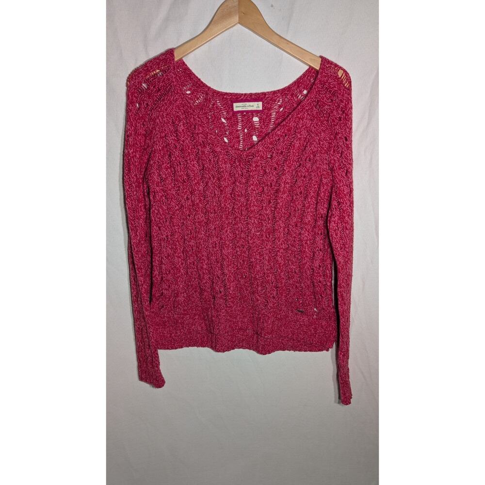 Abercrombie & Fitch Womens Pink Open Knit V-Neck Sweater M Y2k Open Weave Fitted